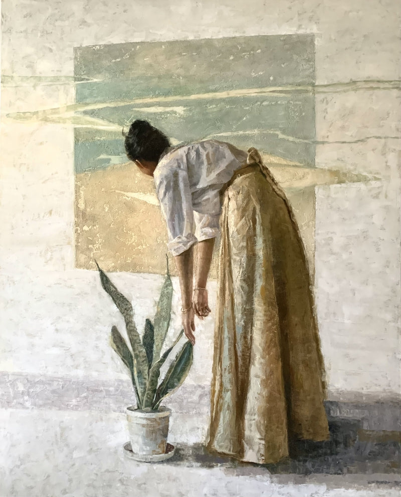 An Indoor Plant' figurative oil painting by artist Nilisha Phad, 60x48 inch, on canvas