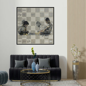 Manoj Sakale's 'Informal' painting visualized above a sofa in a contemporary room.