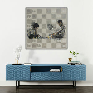 'Informal' painting by Manoj Sakale shown on a wall in a furnished room.