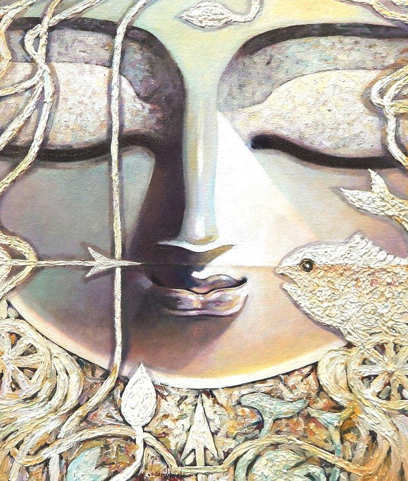 Figurative acrylic painting titled 'Inner Eye', 20x24 inches, by artist Subrata Ghosh on Canvas