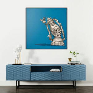 'Inner Light 1' painting by Manjunath Wali shown on a wall in a furnished room.