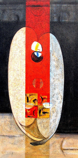 Inner Love Iii (Hearts Sanctuary: An Abstract Expression) by Dattatraya Thombare, Original Acrylic Figurative Painting on Canvas, X-Large Vertical Wall Art