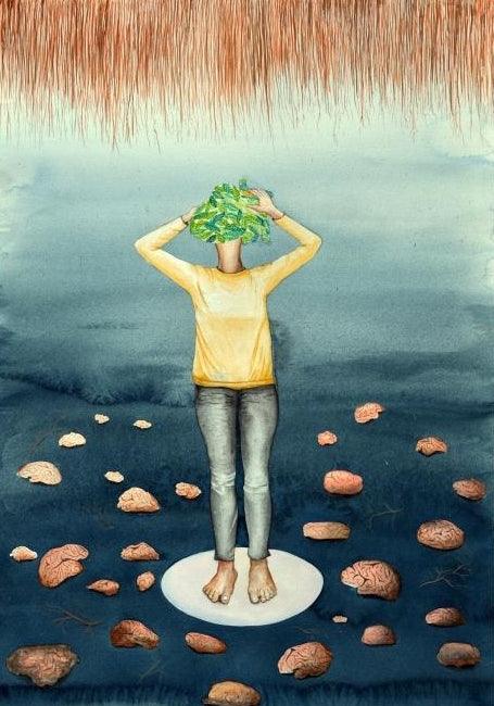 contemporary watercolor painting titled 'Inner Peace', 17x12 inches, by artist Dishakha Yadav on Paper