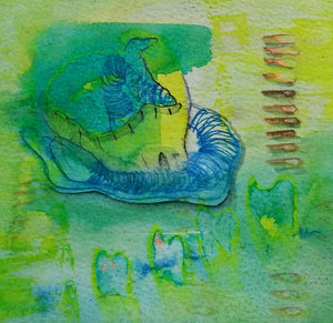 Inner Self 3 (Hidden Depths) by Seema Kadam, Original Acrylic Ink Abstract Painting on Paper, X-Small Square Wall Art