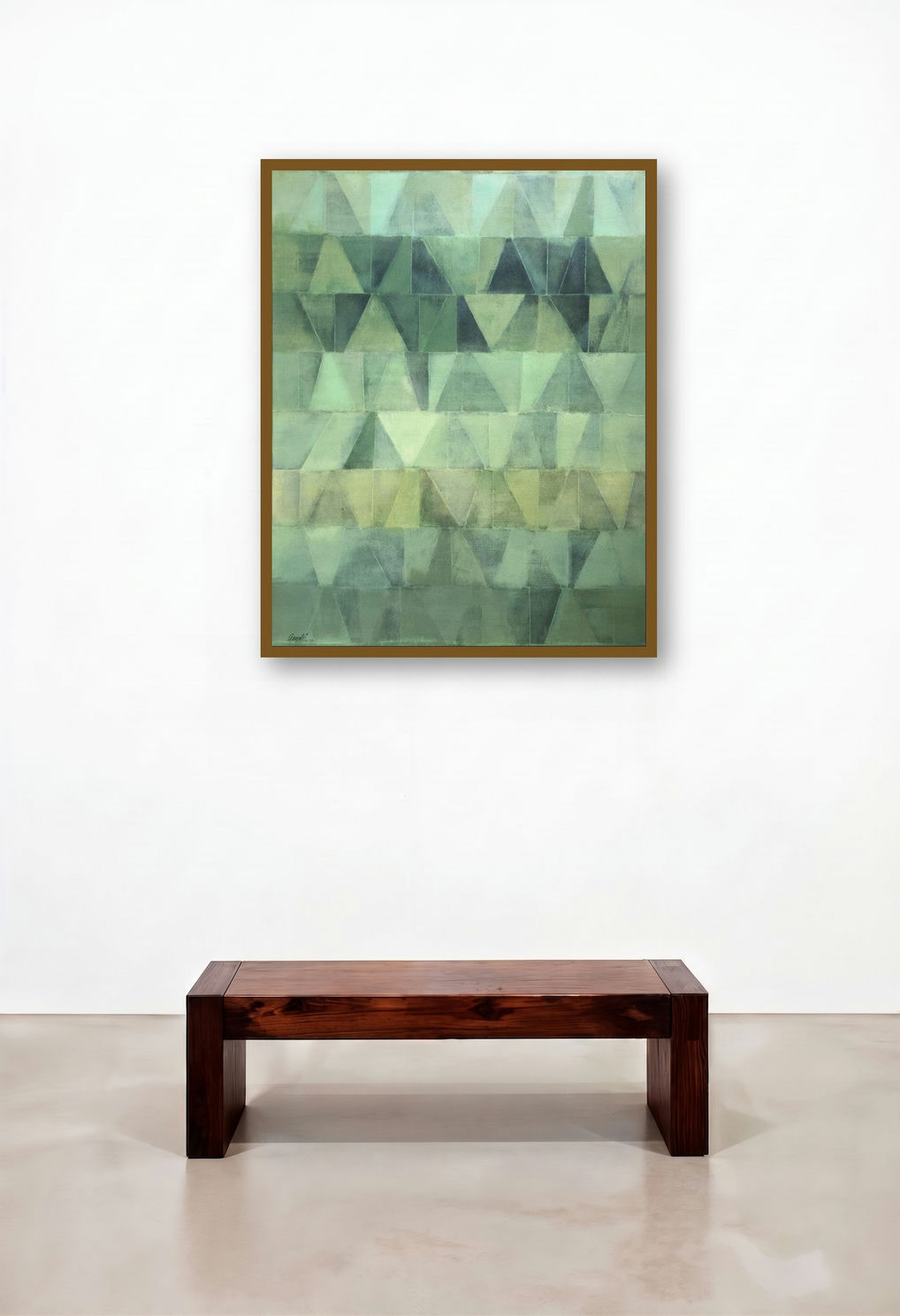 Innerscapes 34 (Verdant Rhythms) by artist Gayatri Deshpande displayed in a Japandi Hotel Suite