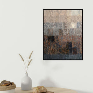 Gayatri Deshpande's 'Innerscapes 39 (Layers of the Earth)' painting visualized above a sofa in a contemporary room.