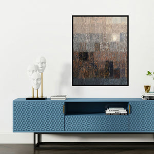 'Innerscapes 39 (Layers of the Earth)' painting by Gayatri Deshpande shown on a wall in a furnished room.