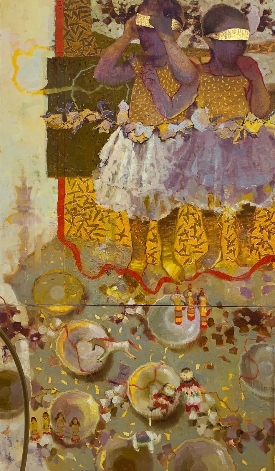 Innocence Hope (Diptych)' figurative oil painting by artist Shadab Kazi, 62x36 inch, on canvas