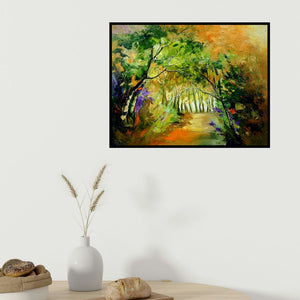 Bahadur Singh's 'Inside Nature' painting visualized above a sofa in a contemporary room.