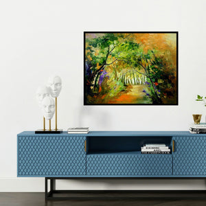 'Inside Nature' painting by Bahadur Singh shown on a wall in a furnished room.