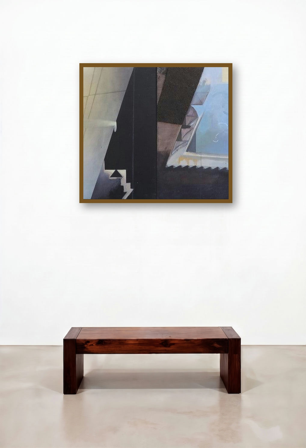 Inside Outside 6 (Abstract Cityscape) by artist Apurba Salui displayed in a Japandi Executive Office