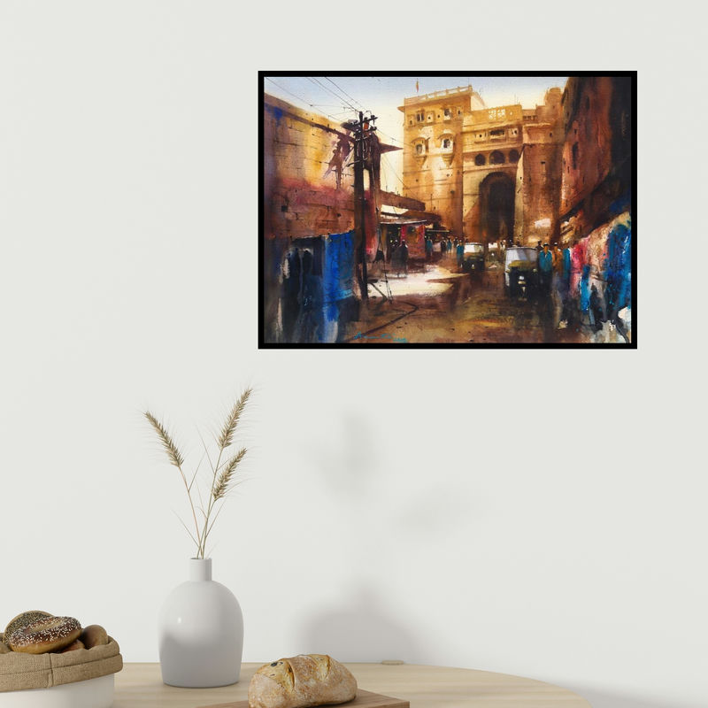 In-situ view of Ananta Mandal's 'Inside The Sonar Kella' painting in a room