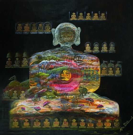 Insight Of Enlightenment' meditation acrylic painting by artist Alpa Palkhiwala, 36x36 inch, on canvas