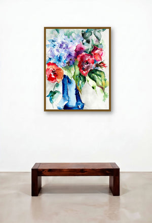 Insolence En Vase Clos (Azure Dreams: A Floral Fantasy) by artist Veronique Piaser-Moyen displayed in a Boutique Hotel Style Lounge
