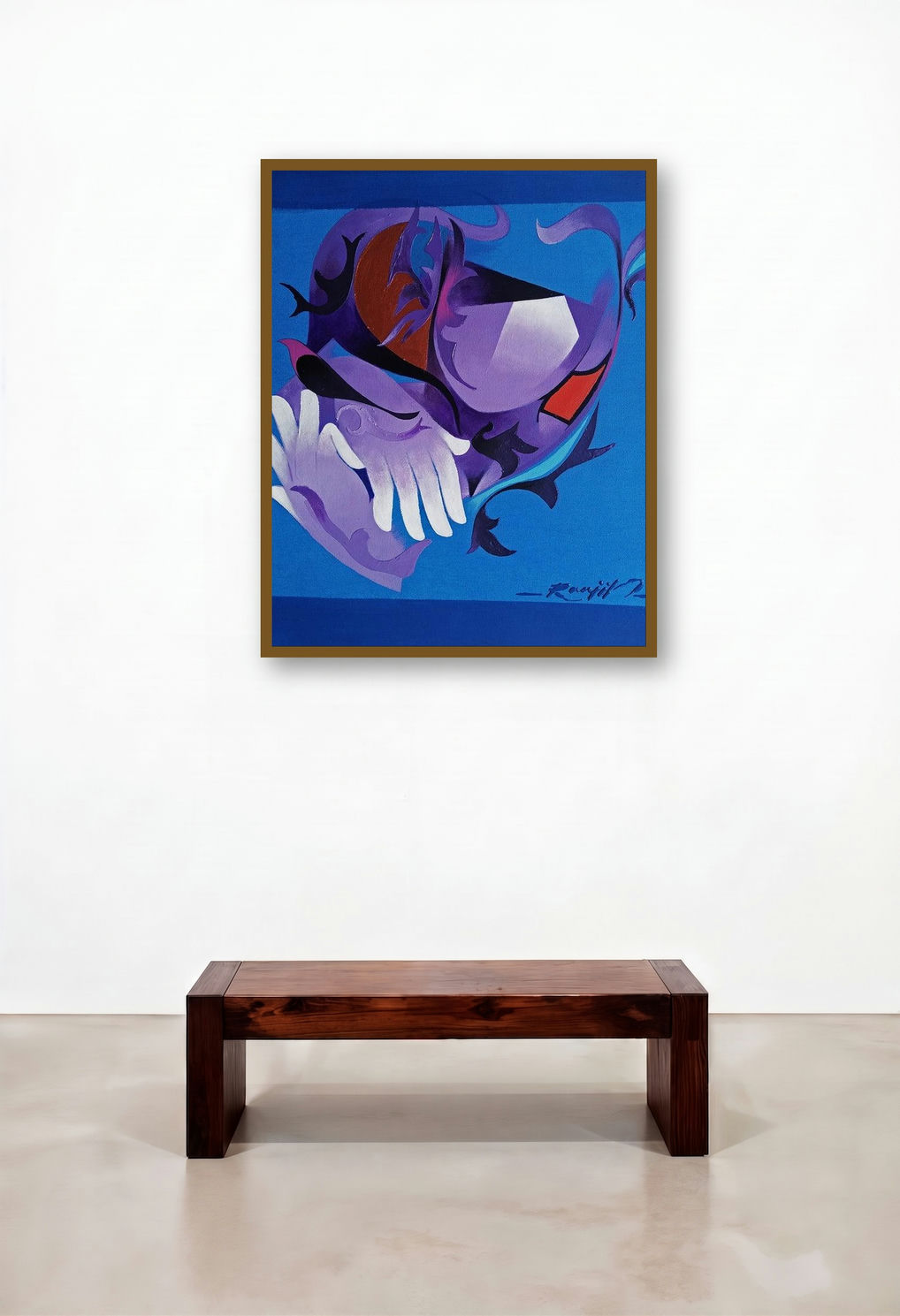 Inspiration 11 (Abstract Embrace) by artist Ranjit Singh Kurmi displayed in a Transitional Bedroom