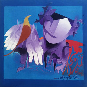 Inspiration 12 (Mystical Guardian) by Ranjit Singh Kurmi, Original Acrylic Contemporary Painting on Canvas, Small Square Wall Art
