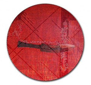 Instinctive Force (Red Target) by T Raju Gopalarao, Original Acrylic Oil Contemporary Painting on Canvas, Small Circular Wall Art