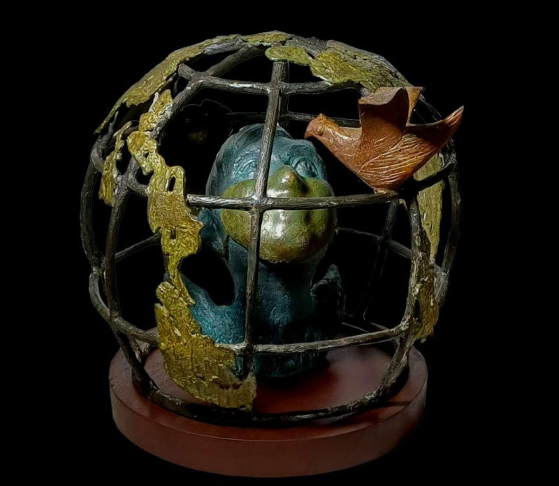 'Interchange' contemporary Bronze sculpture by artist Subrata Paul, 21x21 inch, on bronze