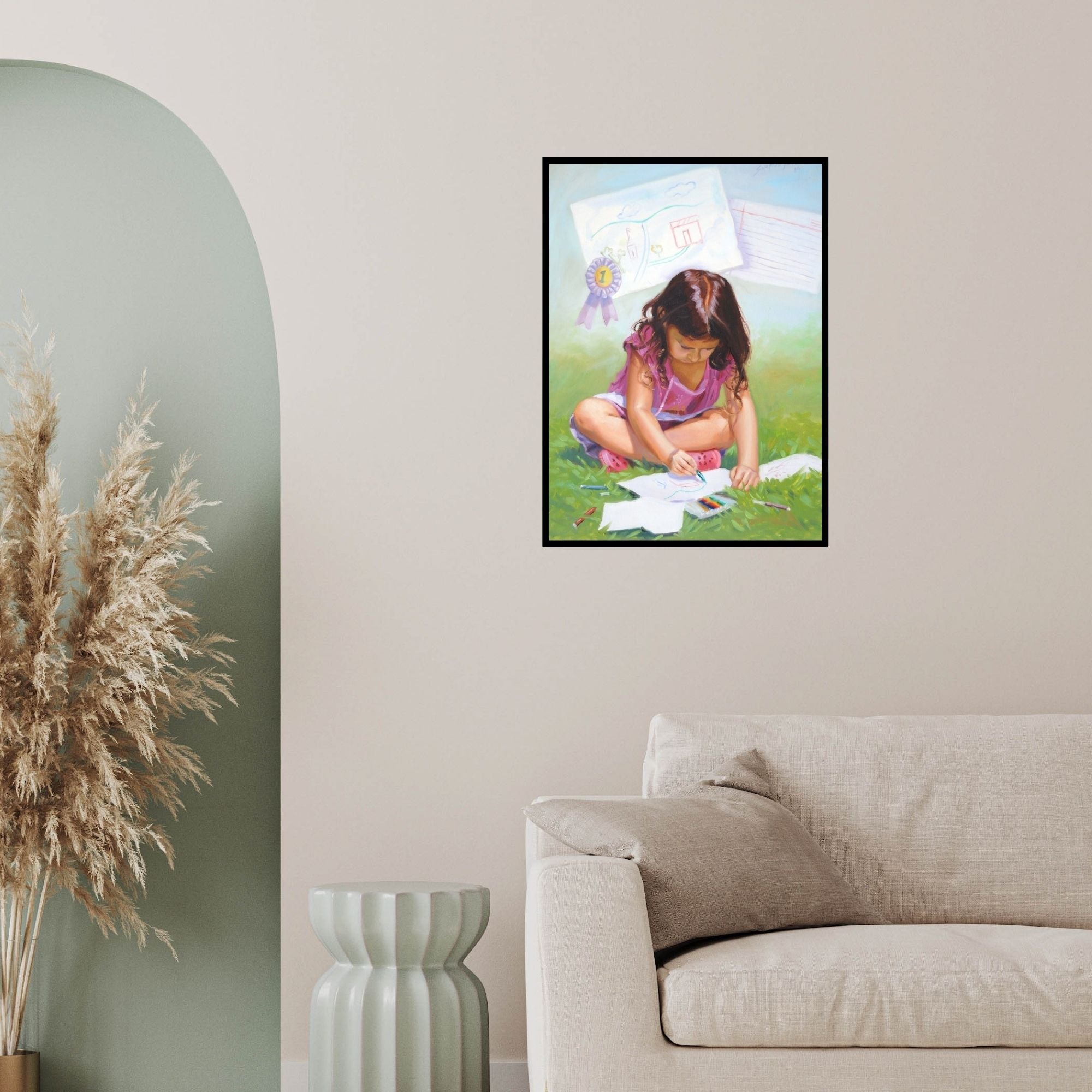 In-situ view of Swapnil Patil's 'Interest' painting in a room