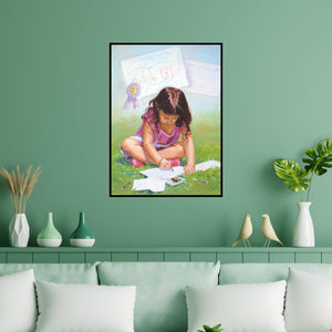 Preview of 'Interest' Painting by Swapnil Patil shown on a wall in a furnished room.