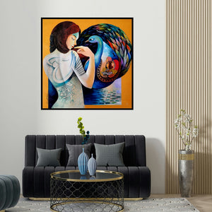 Sanjay Tandekar's 'Intimacy 3 (Intimacy 3)' painting visualized above a sofa in a contemporary room.