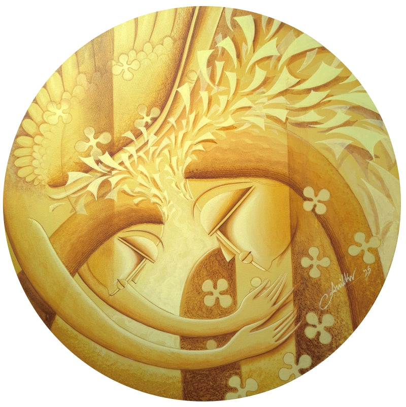 Introspection' figurative acrylic painting by artist Anil Kumar Vishwakarma, 36x36 inch, on canvas