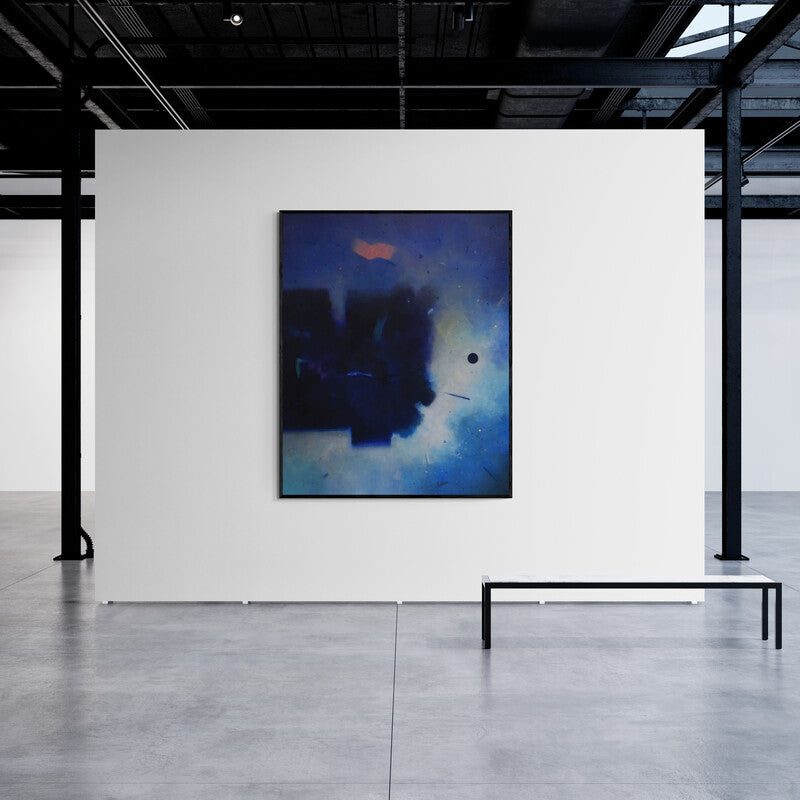 In-situ view of Ganpat Bhadke's 'Involution 7 (Midnight Bloom)' painting in a room