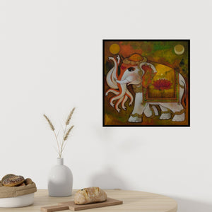 In-situ view of N P Rajeshwarr's 'Iravath' painting in a room