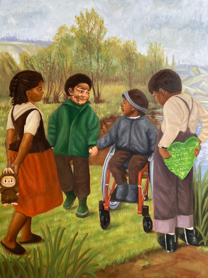 'Its Okay Not To Be Okay' figurative oil painting by artist Ganiyat Abdulazeez, 48x36 inch, on canvas