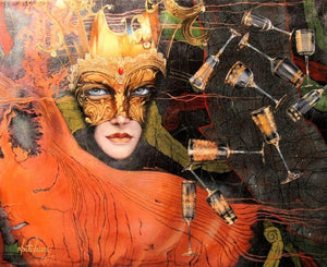 Its Show Time by Kriti K C Saxena, Original Mixed Media Figurative Painting on Canvas, Medium Horizontal Wall Art