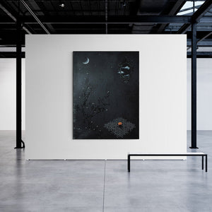 Preview of 'Its Time For Sprinkling Fragrances 4 (Night Bloom)' Painting by Raju T shown on a wall in a furnished room.