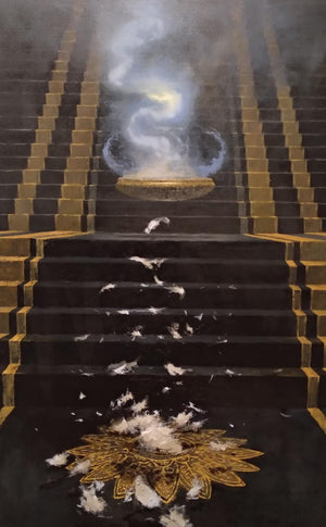 Jab Howe Umar Poori (Stairway to Light) by Abhishek Acharya, Original Oil Contemporary Painting on Canvas, X-Large Vertical Wall Art