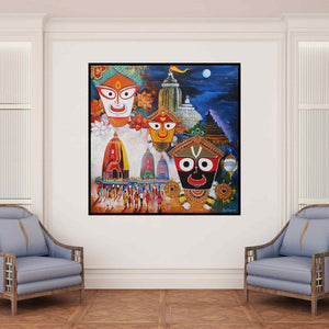 In-situ view of Arjun Das's 'Jagannth Rath Yatra (Rath Yatra A Journey of Devotion)' painting in a room