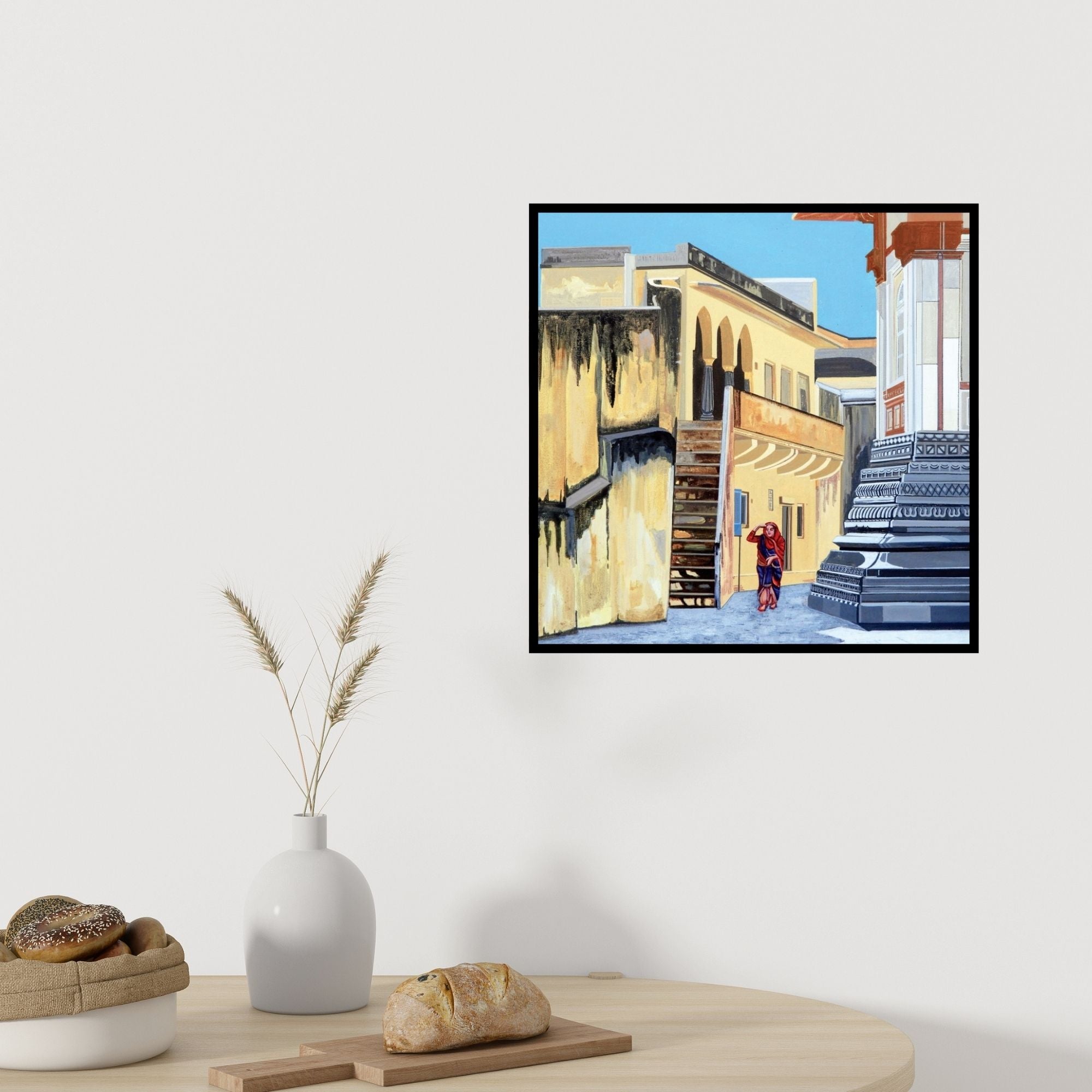 In-situ view of Ajay Mishra's 'Jagat Shiromani Temple (Passage Through Time)' painting in a room