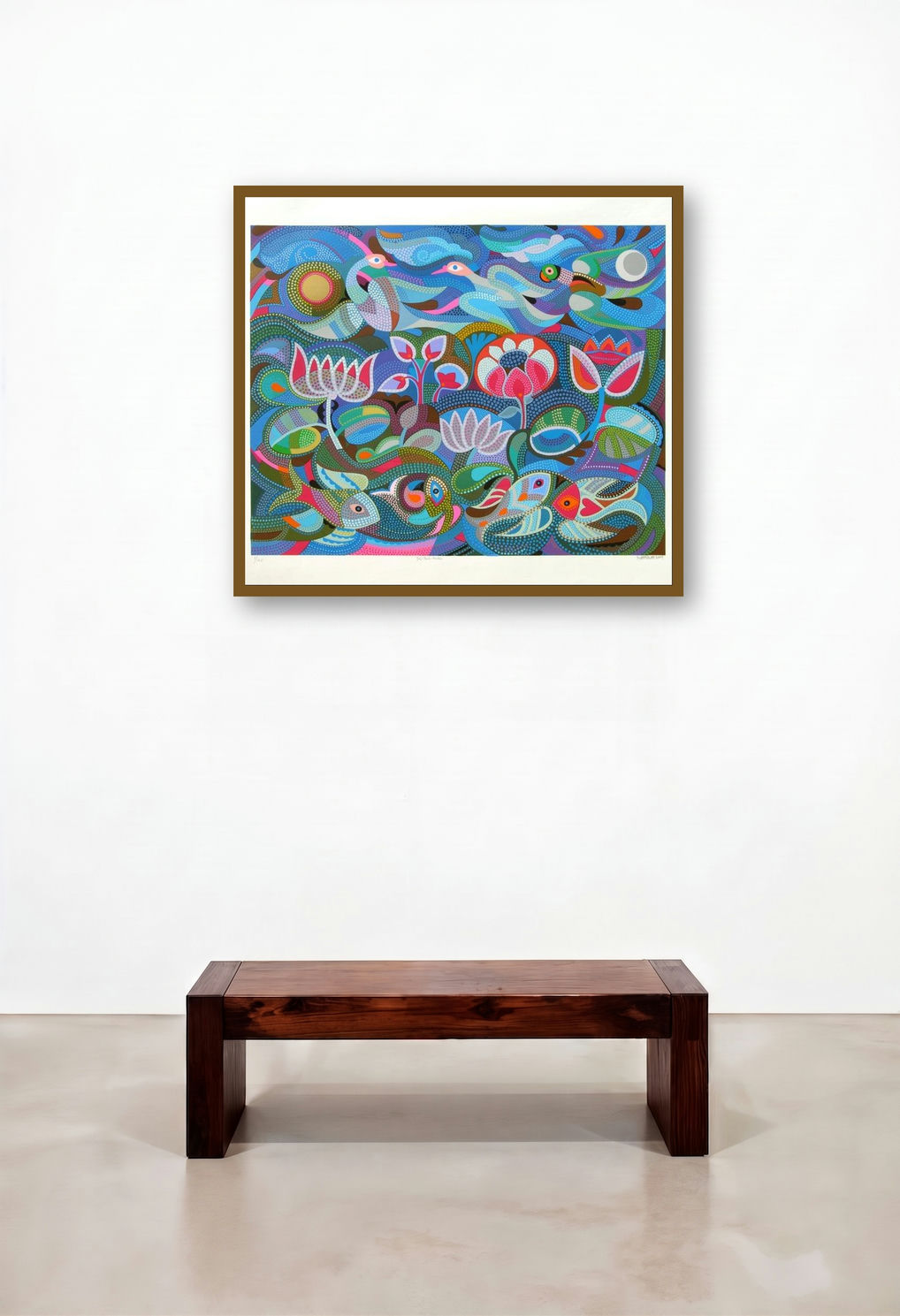 Jal Thal Nabh (Jal-Thal-Nabh) by artist Jyoti Bhatt displayed in a Rustic Hotel Lobby