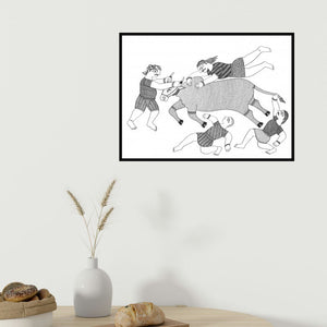 In-situ view of Avinash Karn's 'The Jalikattu Celebration' painting in a room