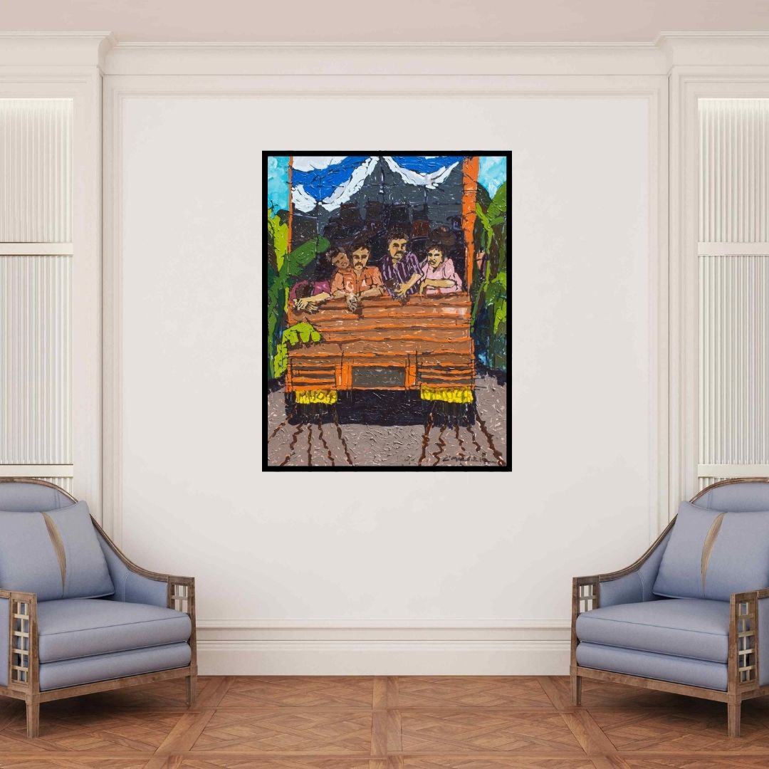 In-situ view of Seema Kamble's 'Jata Yeta 5 (Journey to the Mountains)' painting in a room