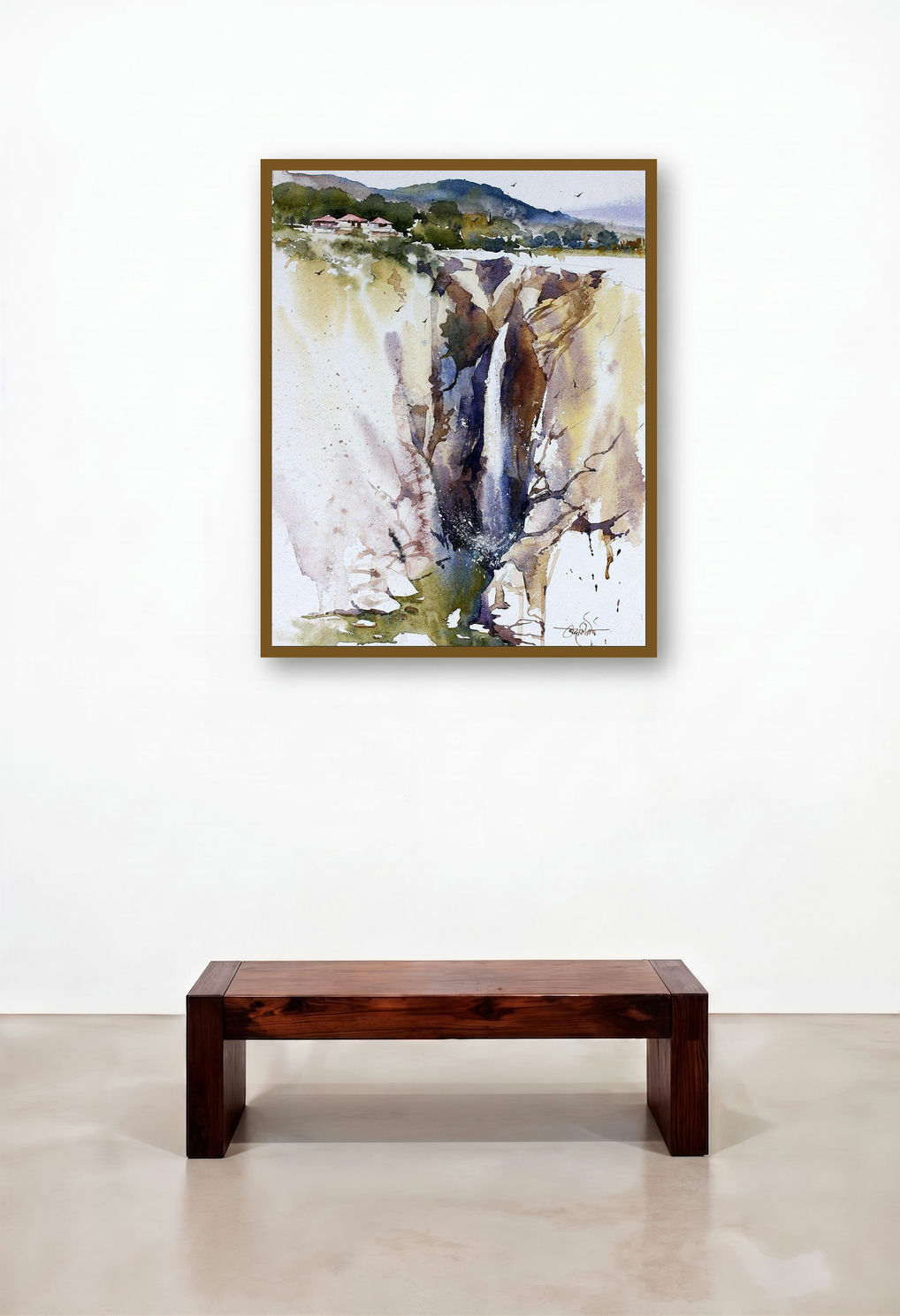 Jog Falls (Waterfall) by artist Vikrant Shitole displayed in a Elegant Living Room