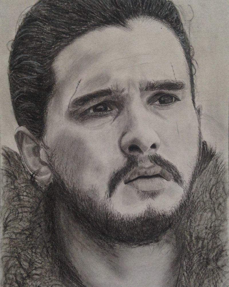 Portrait charcoal drawing titled 'Jon Snow', 10x7 inches, by artist Joanne Morais on Paper