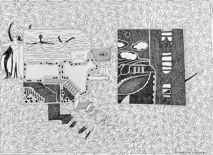 The Journey 1' contemporary pen-ink drawing by artist Pavan Kumar D, 11x15 inch, on paper