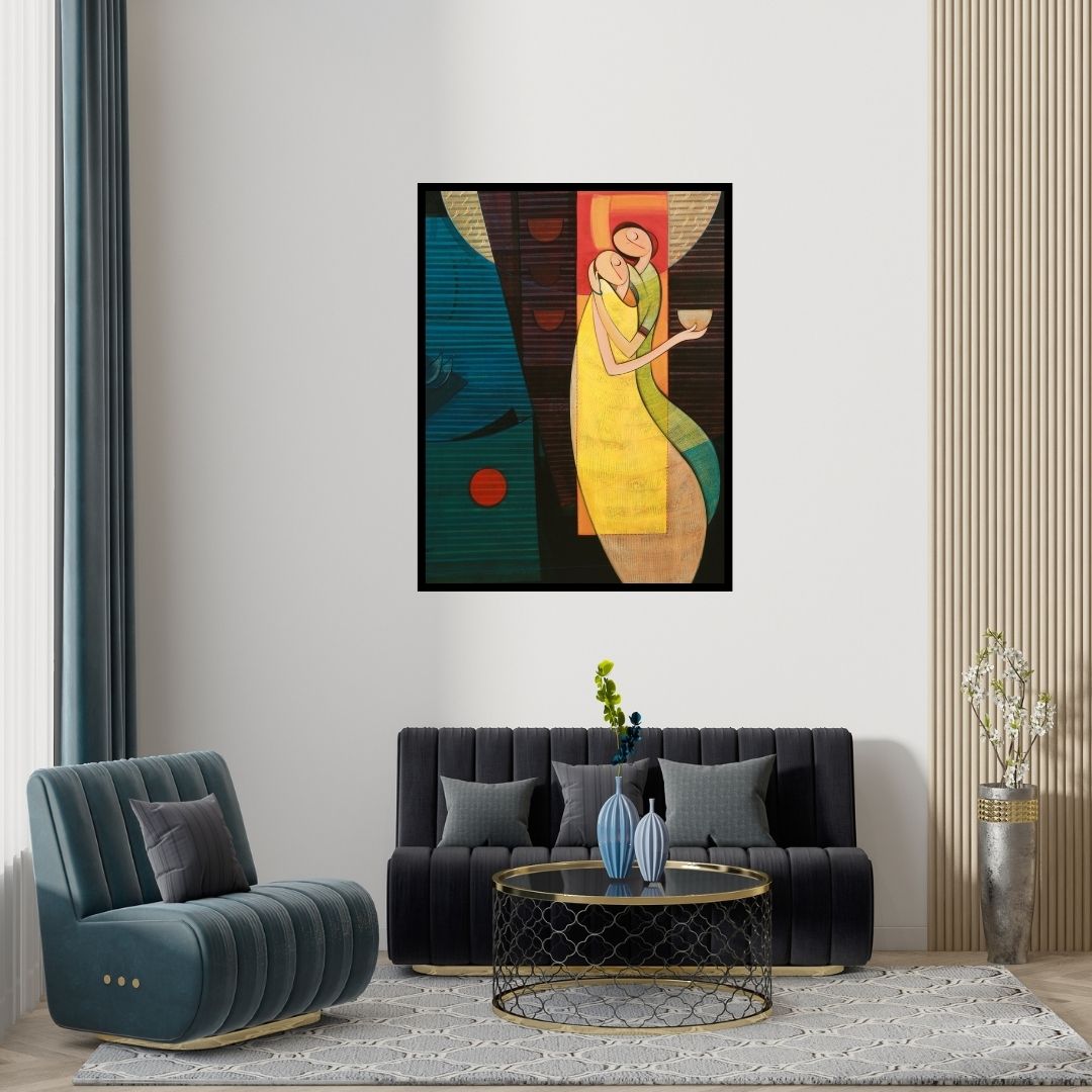 In-situ view of Dattatraya Thombare's 'Journey' painting in a room