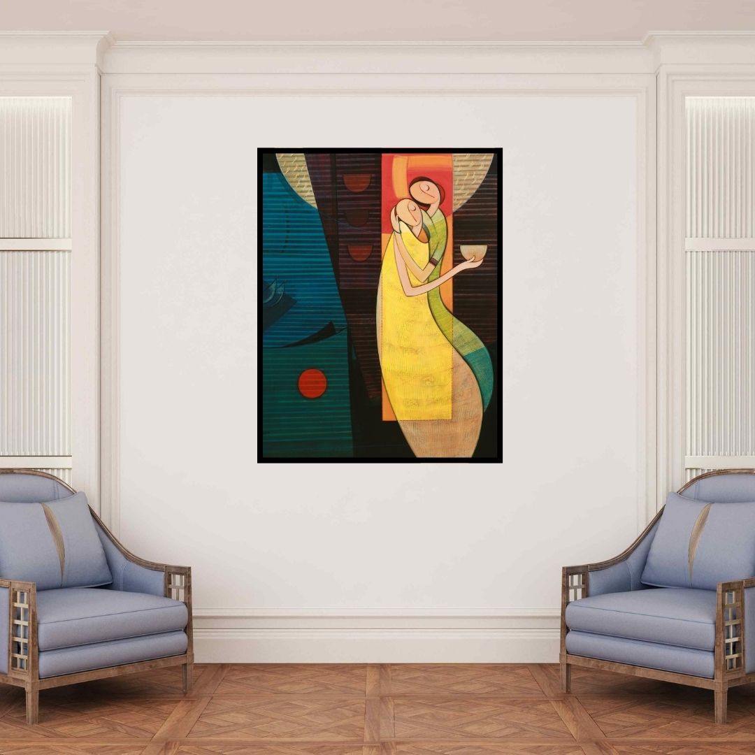 In-situ view of Navnath Kshirsagar's 'Journey 2 (Cycle of Sustenance)' painting in a room