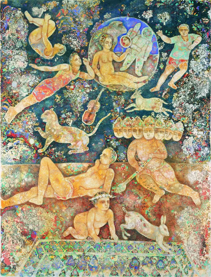 Religious serigraphs painting titled 'Journey', 30x22 inch, by artist Sakti Burman on Paper