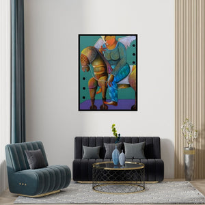 Preview of 'The Journey Of Dreams' Painting by Anupam Pal shown on a wall in a furnished room.