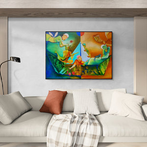 In-situ view of Anupam Pal's 'The Journey Of Dreams' painting in a room