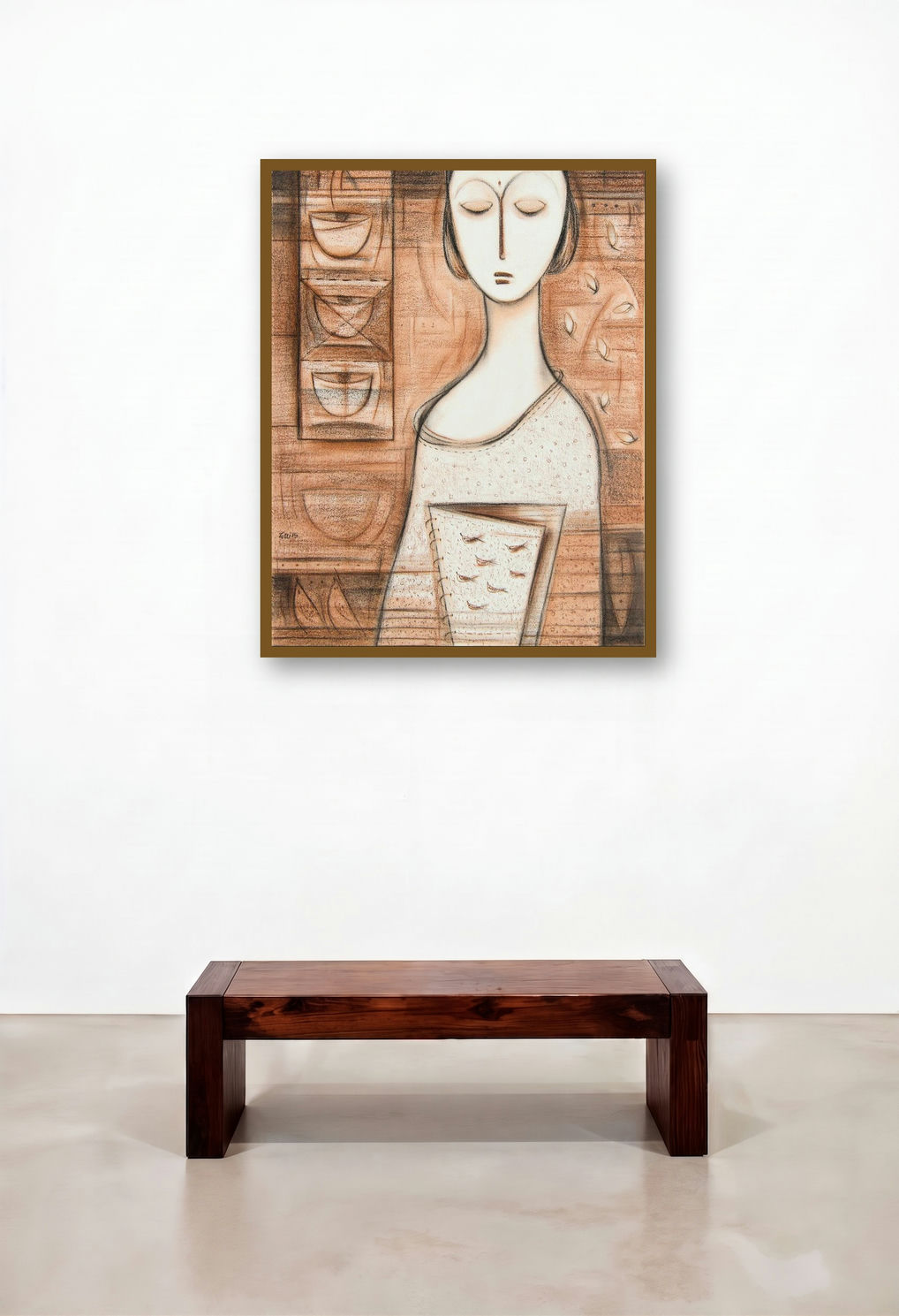 Journey Iii (Quietude: A Moment of Reflection) by artist Dattatraya Thombare displayed in a Luxury Hotel Lobby