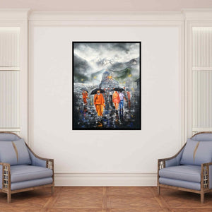 In-situ view of Arjun Das's 'Journey Of Kedarnath (Kedarnath Temple in the Rain)' painting in a room