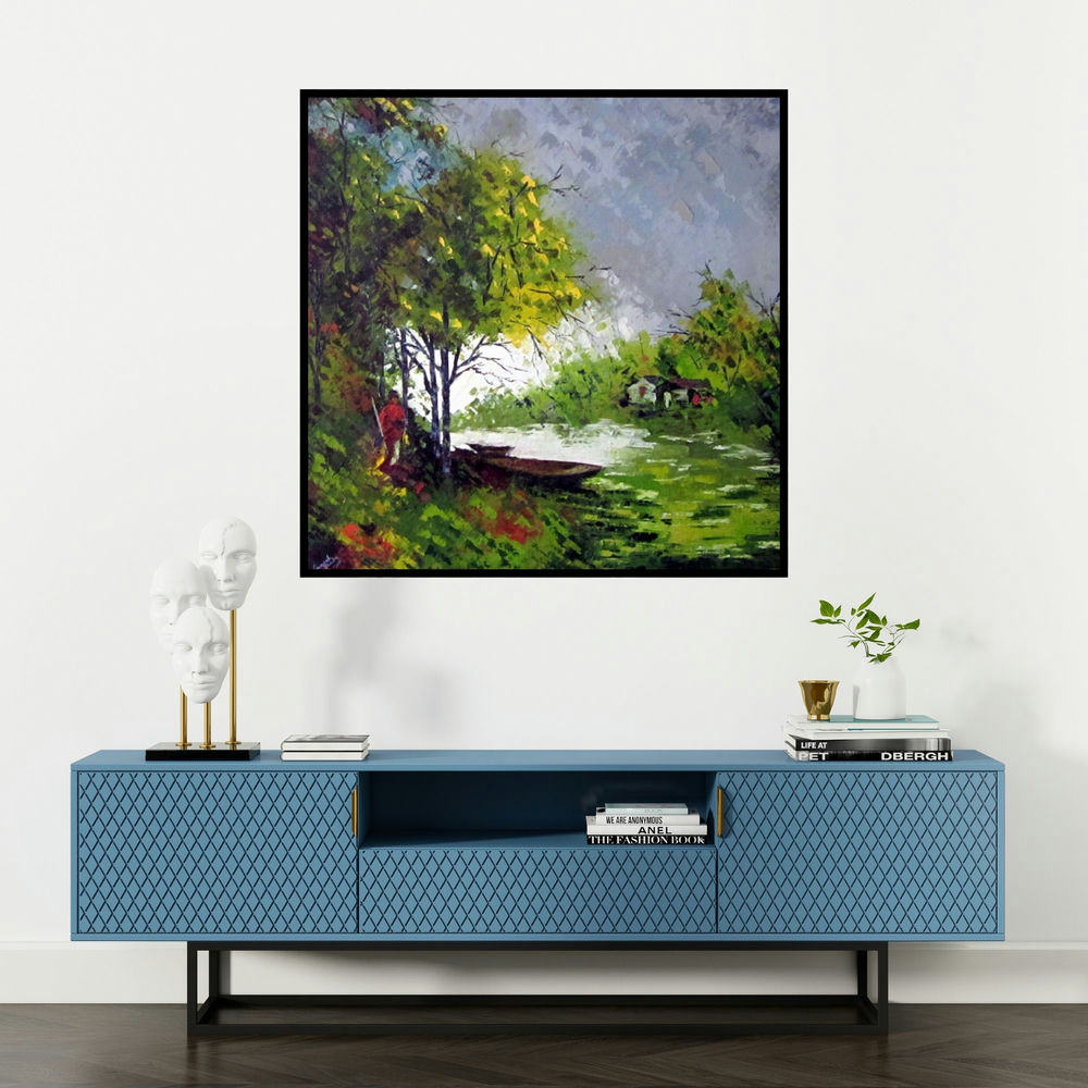 'Journey Of Nature' painting by Ganesh Panda shown on a wall in a furnished room.