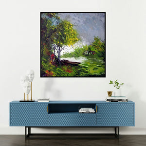 'Journey Of Nature' painting by Ganesh Panda shown on a wall in a furnished room.