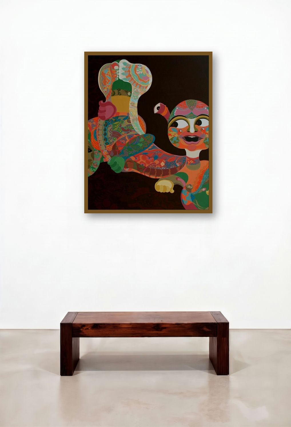 Journey Of Umbilicalism (The Cosmic Carnival) by artist Tanushree Chakraborty displayed in a Industrial Living Room